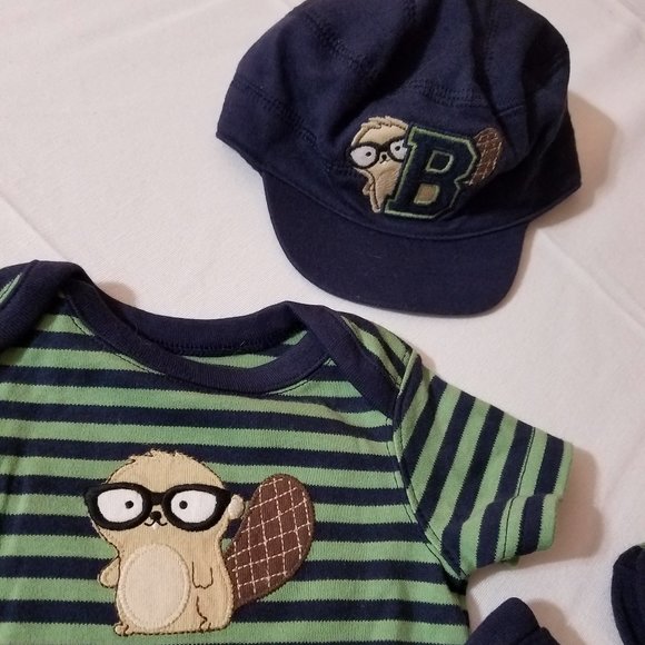 Gymboree Smart Little Guy 0-3 Month Pants & Shirt, 3-6 Month socks & Hat NWT Out - Picture 3 of 5